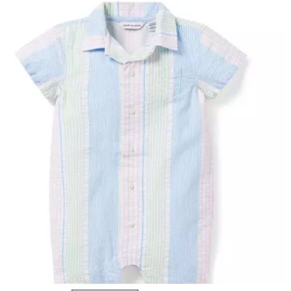 Janie and Jack 100048695 Baby Striped Seersucker Romper size 0-3 months NWT - Picture 1 of 9